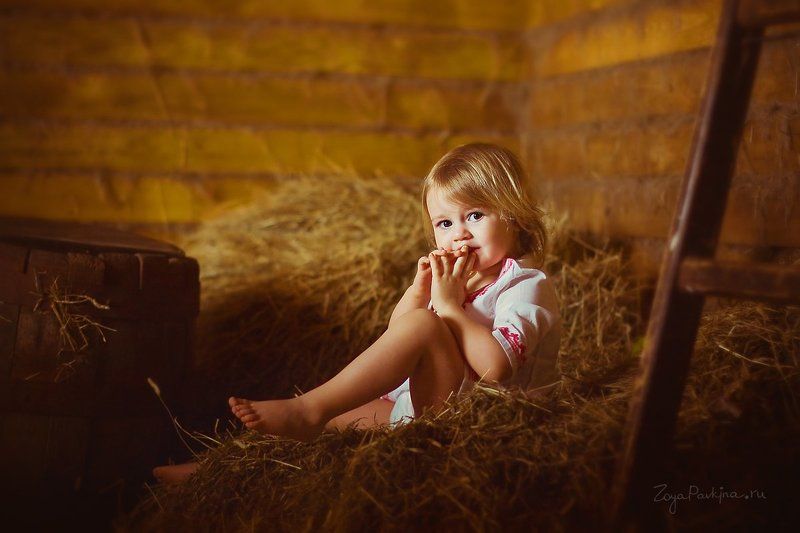 девочка, сено, красота В сене фото превью
