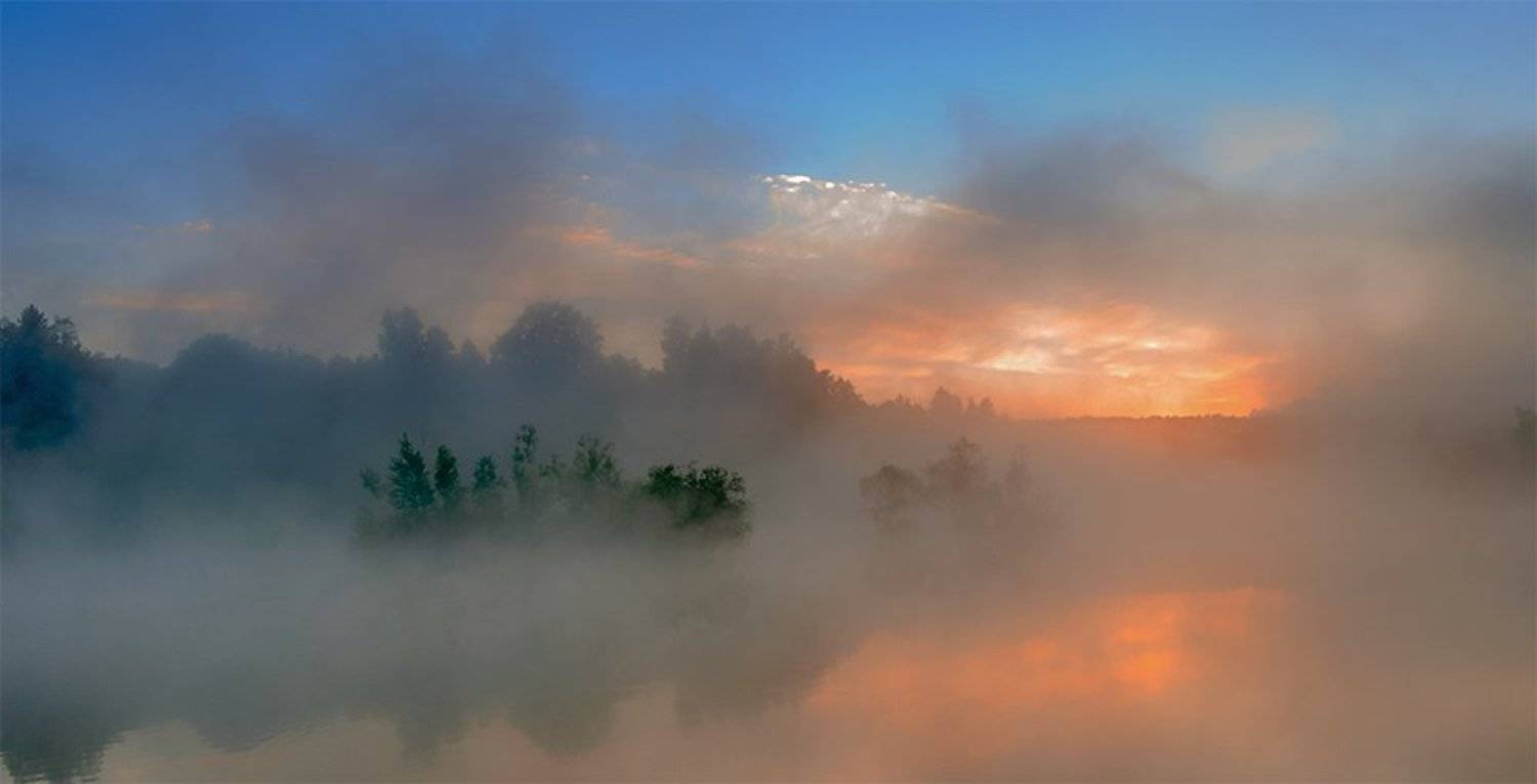 Восход, Небо, Отражение, Пейзаж, Рассвет, Туман, Анатолий Зверев