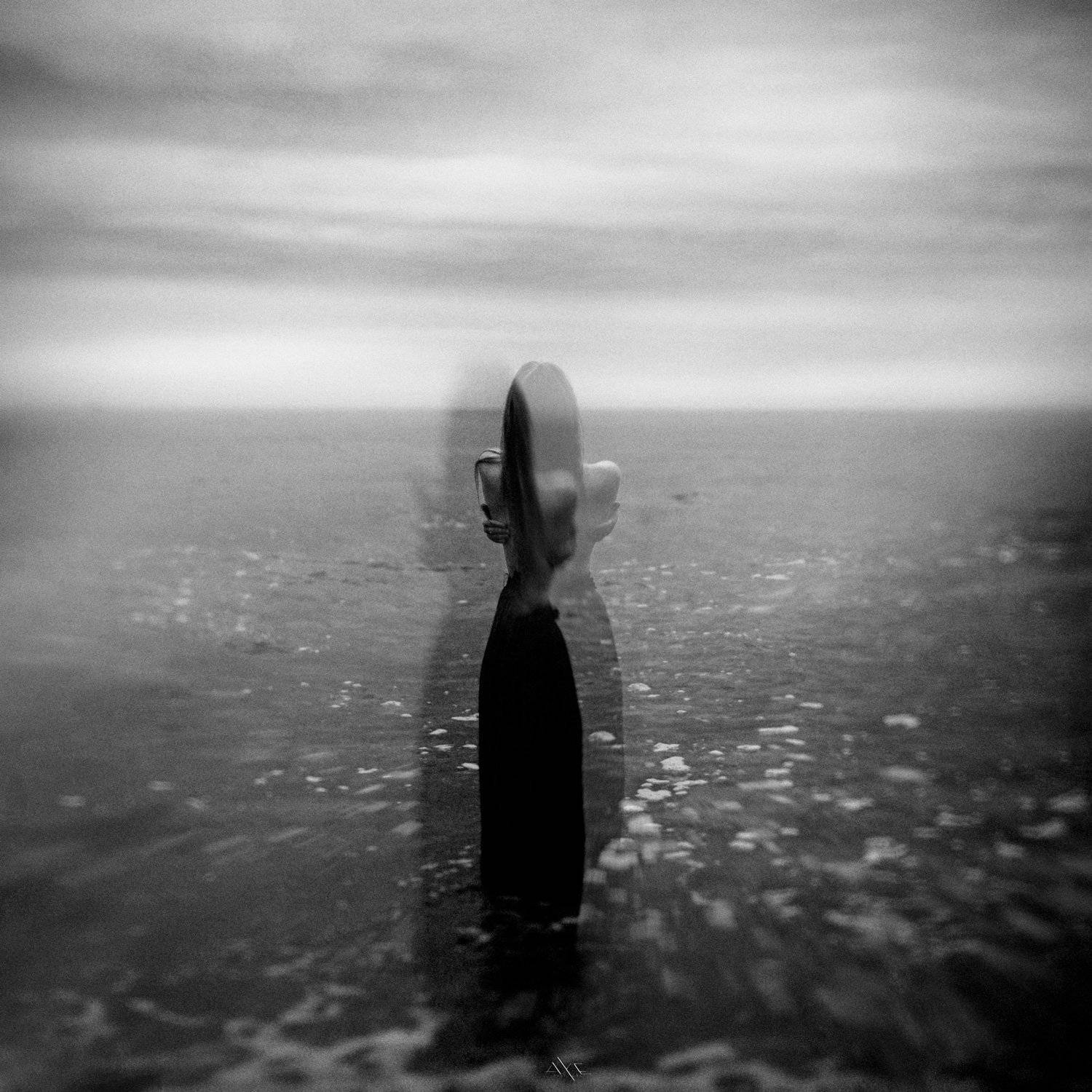 Black and white, Portrait, Sea, Woman, Руслан Болгов (Axe)