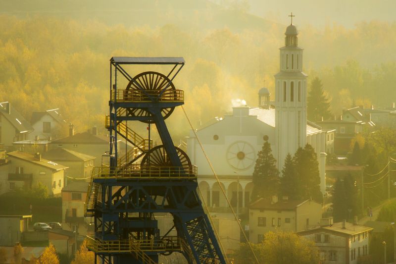 tower, city, building, urban, industrial, industry, Coalmine, mine, church, Łaziska, Silesia, Poland, Shaft, Sunrise, Goldenhour, Cyfka, Cyfkafoto, canon Morning in the Łaziska фото превью
