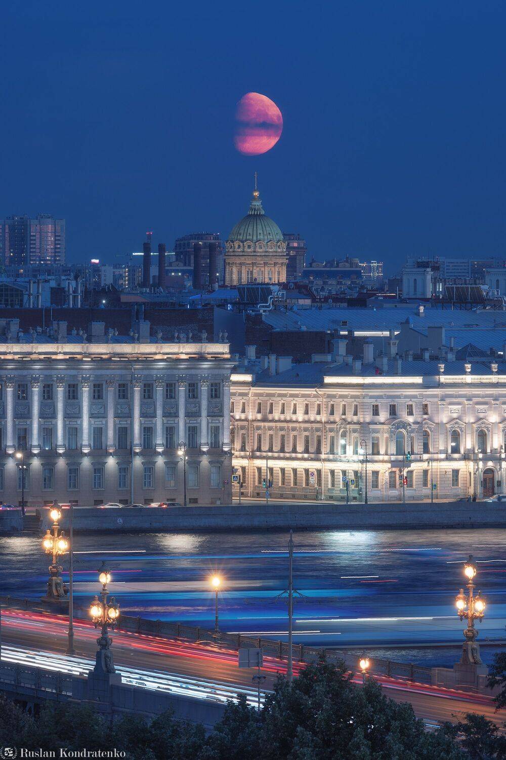 санкт-петербург, луна, восход луны, прострел, заход луны, казанский собор, троицкий мост, Кондратенко Руслан