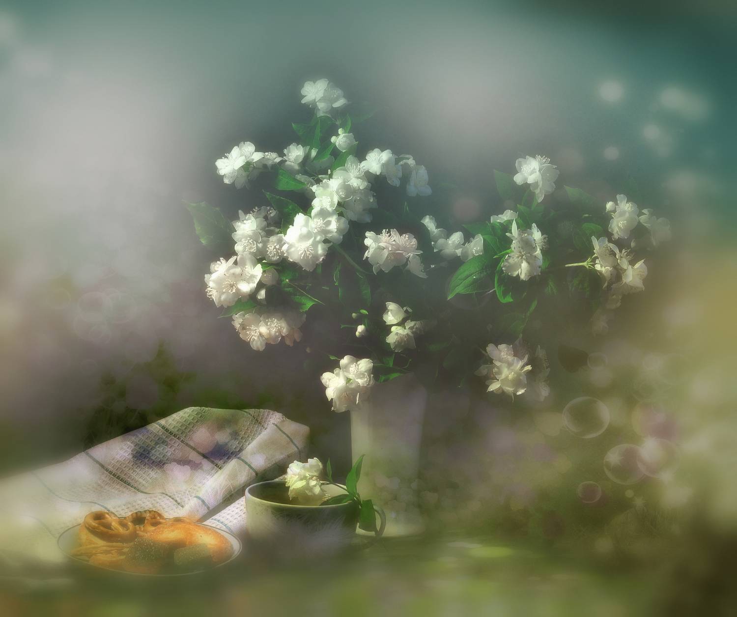 чубушник натюрморт,цвет,свет,чай,букет, Инаида