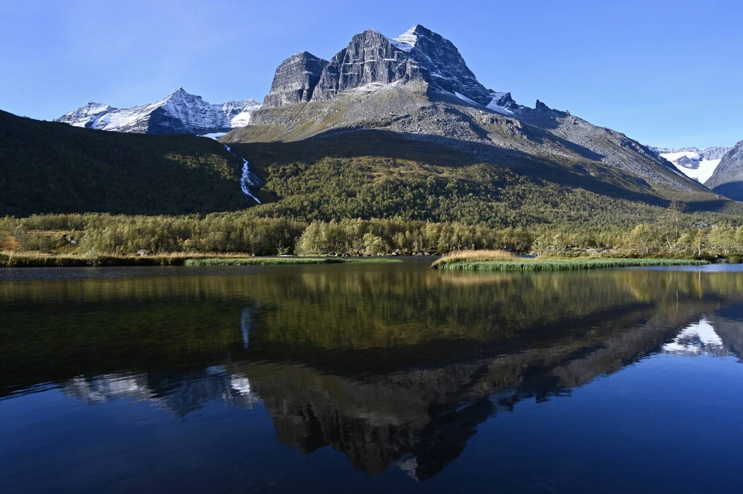 landscapes, nature, Norway, reflection, mountain, lake, snow, autumn, waterfall, forest, , Svetlana Povarova Ree