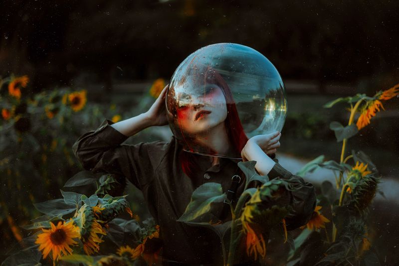 портрет, девушка, солнце, подсолнух Solaris фото превью