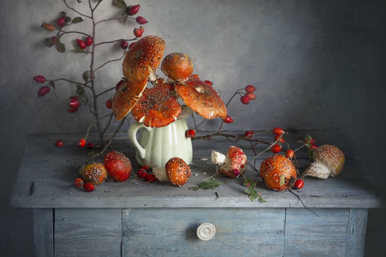 мухоморы, букет, натюрморт, шиповник, Зимина Лионелла