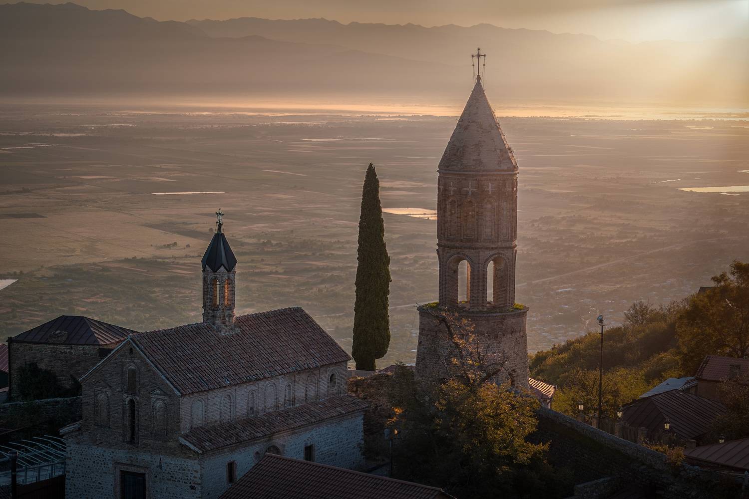 sighnaghi, church, basilica, morning, sunlight, kakheti, valley, landscape, citiscape, scenery, travel, outdoors, georgia, sakartvelo, chizh, Чиж Андрей