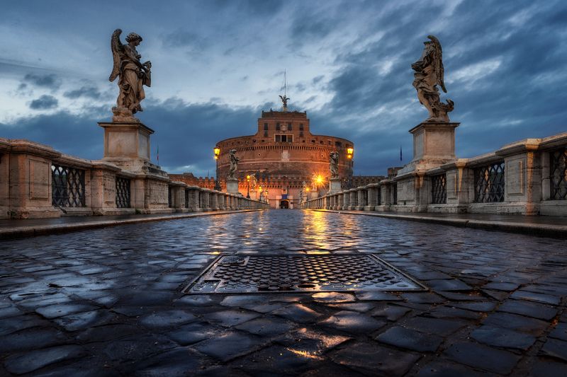 италия, рим, утро, вечер, город, мост, замок, синий час, italy, italia, rome, castle, bridge, evening Замок Святого Ангела, Рим / Castel Sant\'Angelo, Rome фото превью