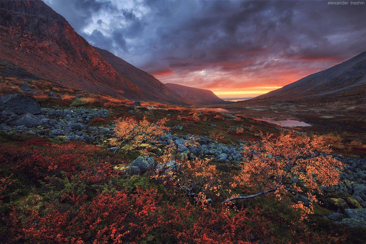 закат, кольский полуостров, осень, пейзаж, хибины, Александр Трашин
