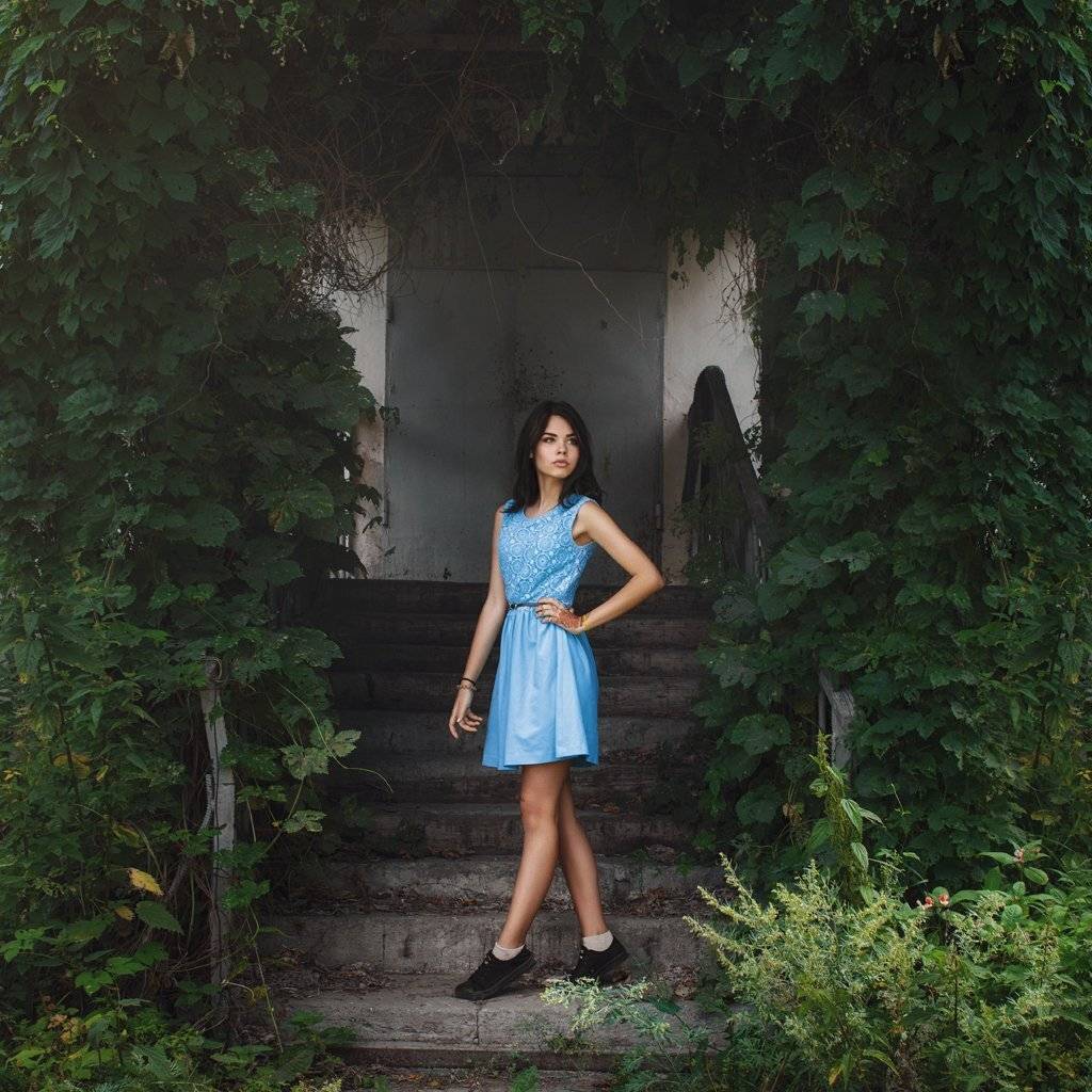 dress,forest,girl,ivankopchenov,natural light,outdoor,portrait,tree,иванкопченов,лес,портрет,портрет девушки, листва, лестница, Иван Копченов