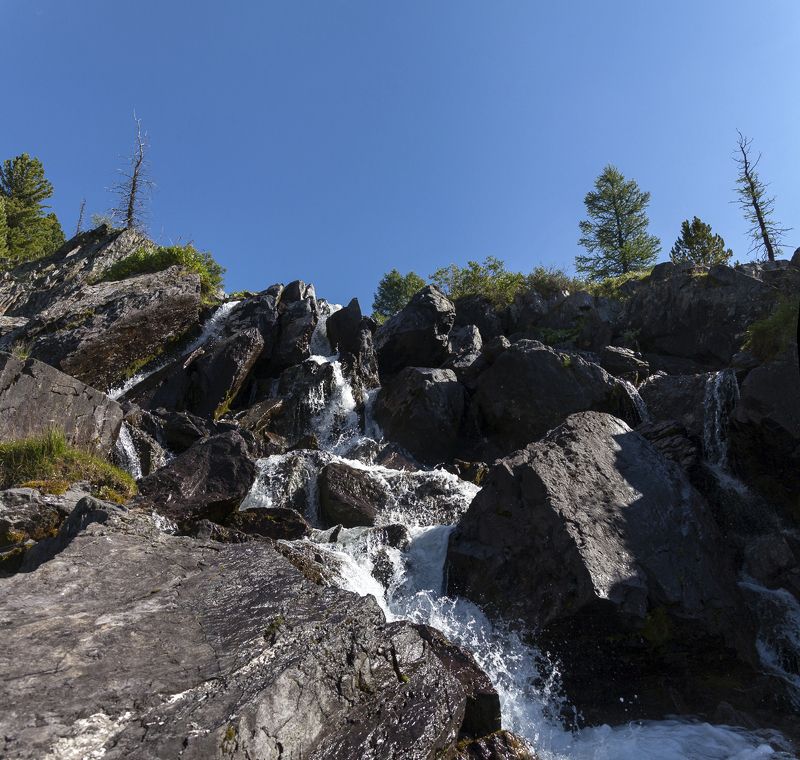 Алтай, Ярбалык, Ер-балык, водопад, небо, река Чистые, высокие воды фото превью