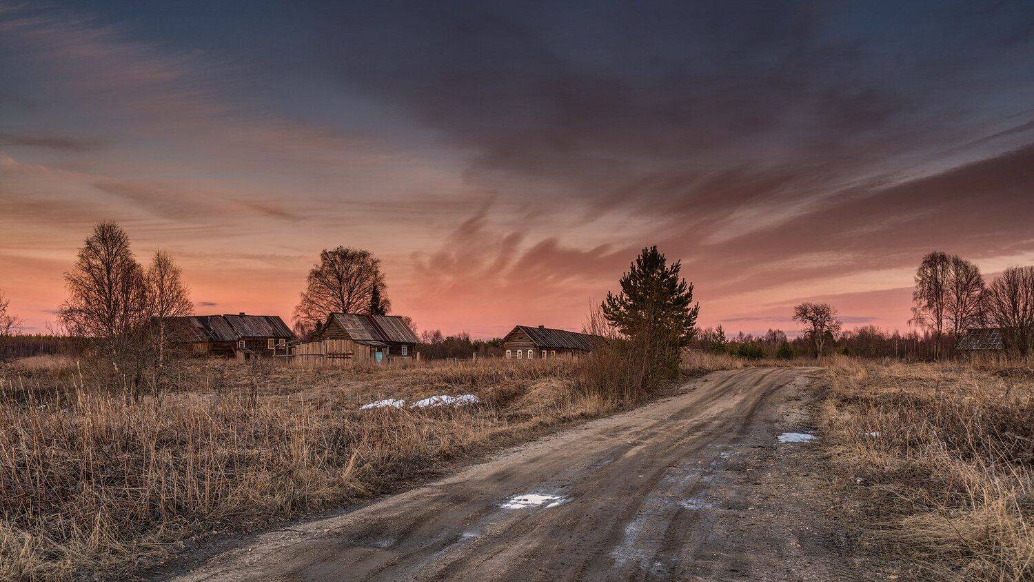 Великий двор, Весна, Вечер, Деревеня, Кема, Роман Горячий