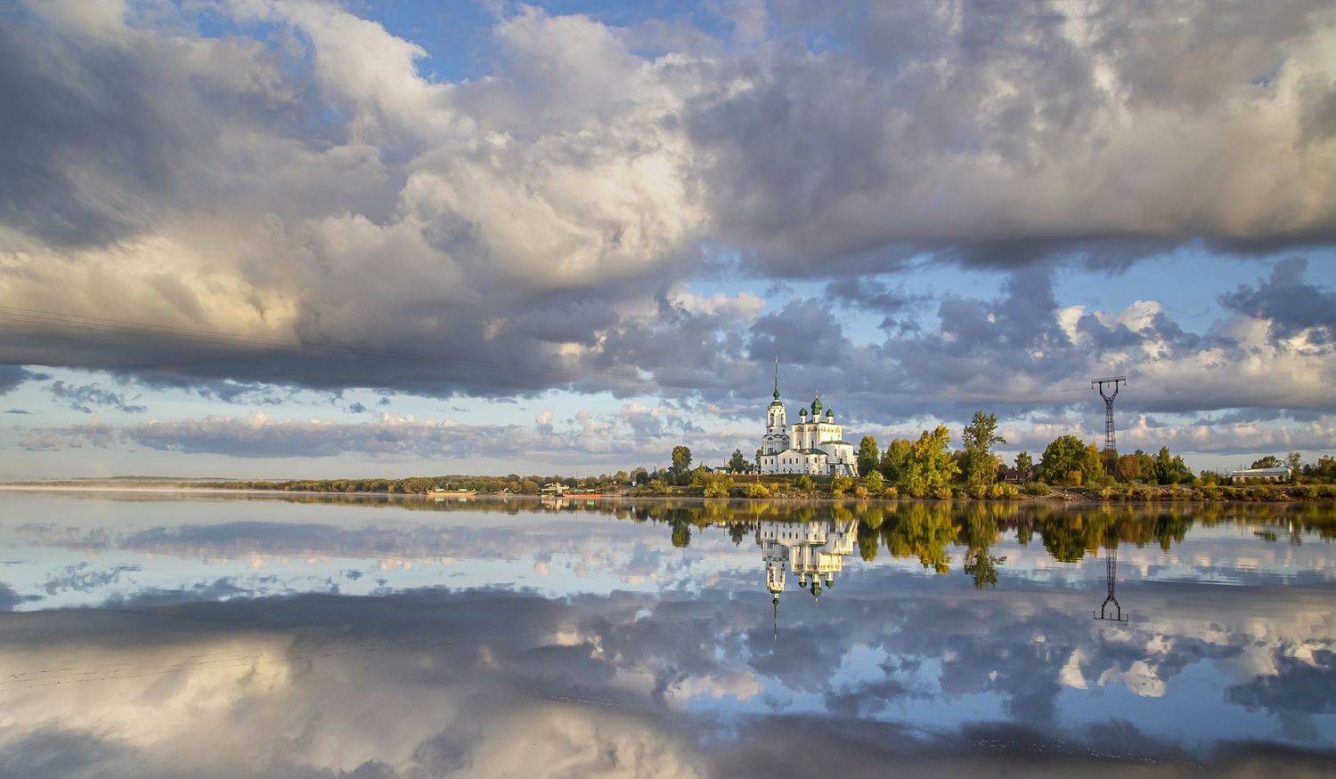 река, вычегда, собор, строгонов, сольвычегодск, небо, отражение., Анкудинов Леонид