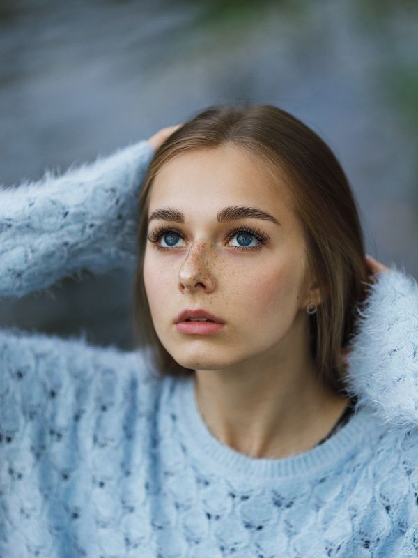 красивая, девушка, взгляд, синие глаза, цвет, печать, лицо, портрет Небо в глазах фото превью