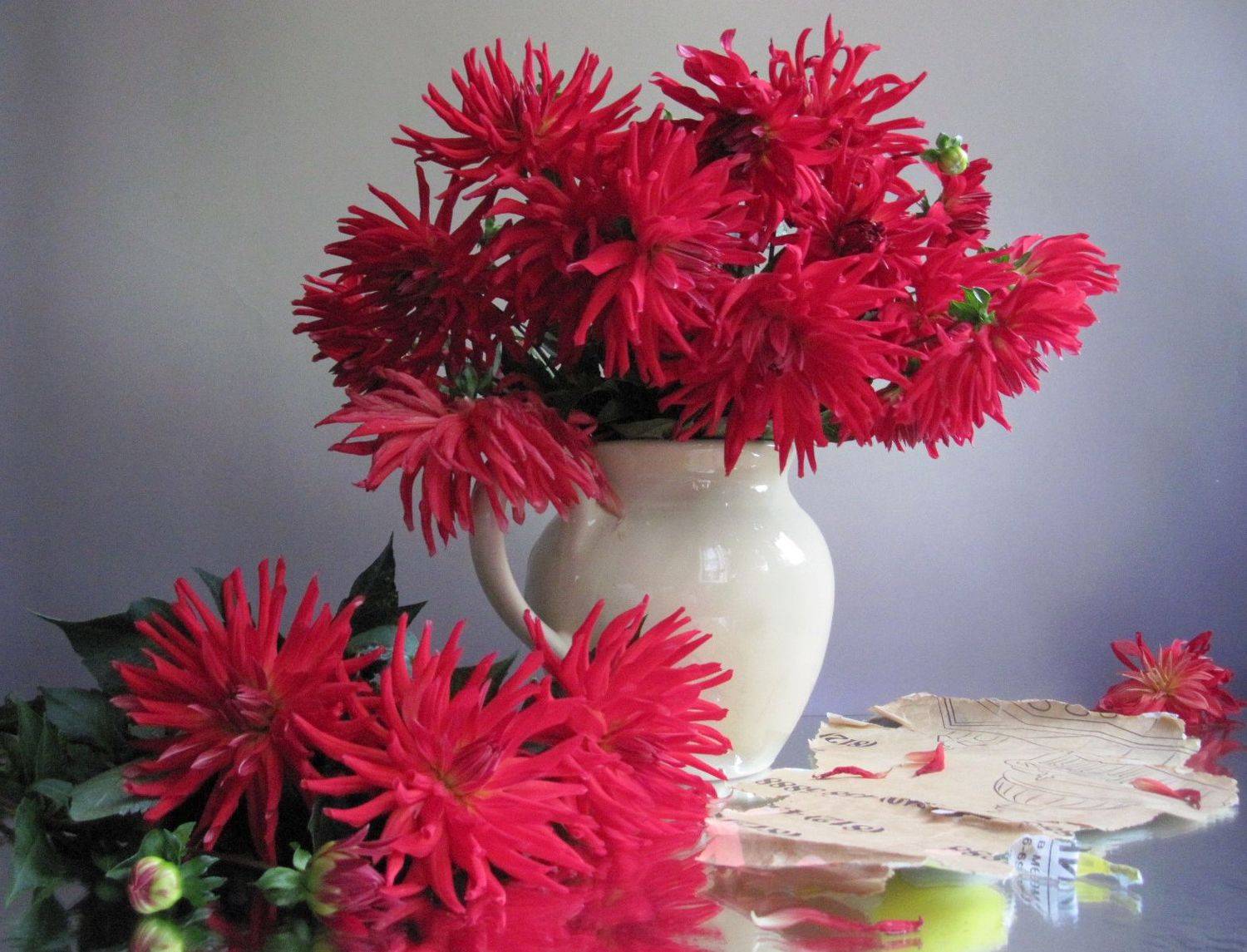 букет, георгины, кувшин, керамика, Наталия Тихомирова