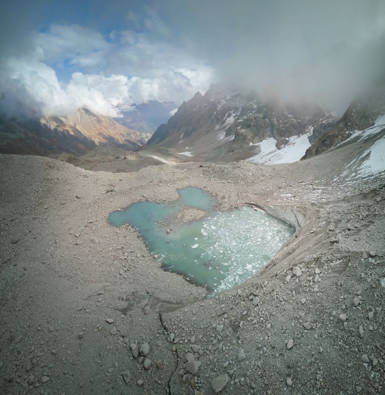 Кавказ, горы, ледник, туман, облака Хаджибейское ущелье фото превью