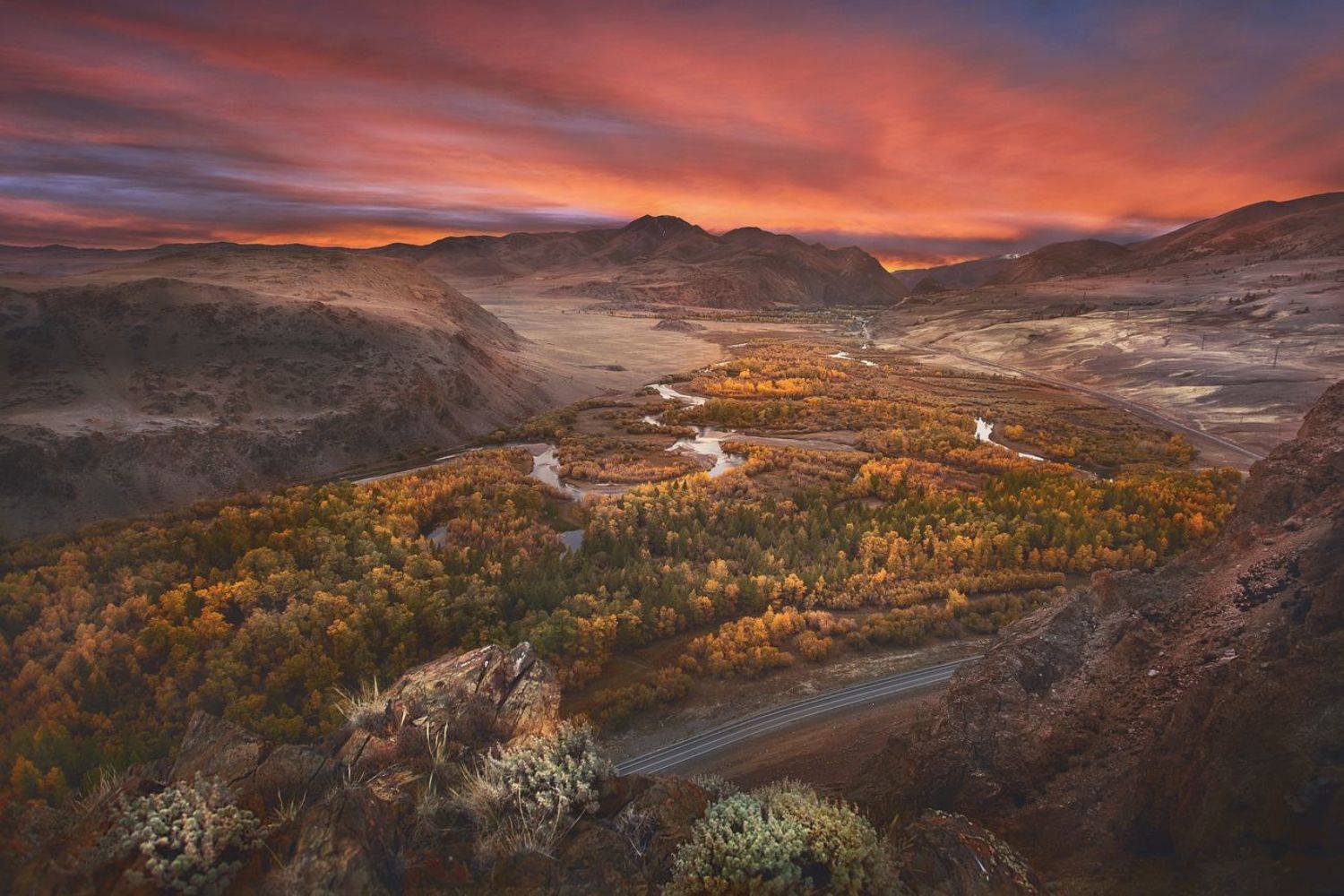 красная горка, алтай, закат, пейзаж, горы, чуя, река, природа, Художников-Сухоребриков Павел