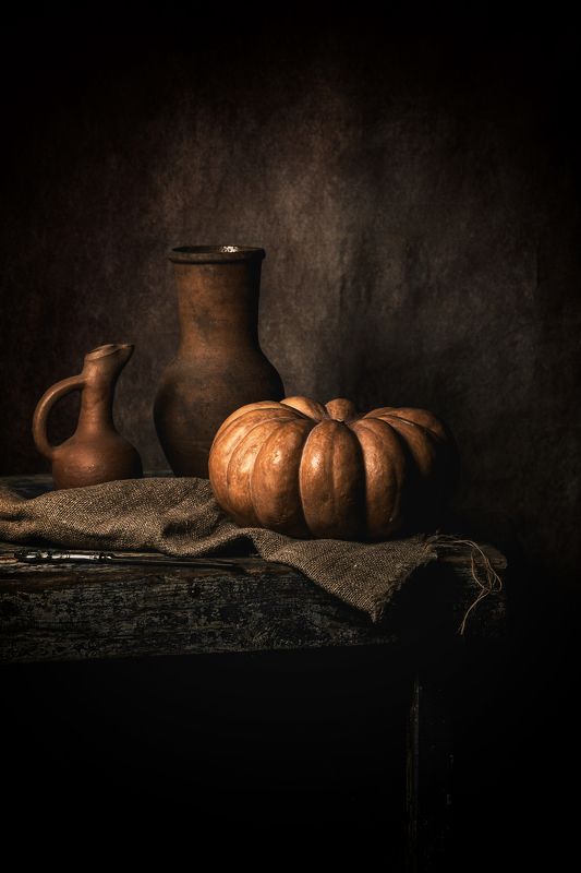 Натюрморт,   Stilllife,  Арт, Картина, Тыква, Фуд фото, еда, Керамика, Фактура, Живопись Тыква и Кувшины фото превью