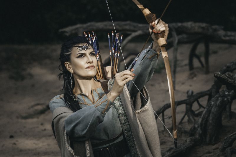 лучница средневековье скандинавия лесная воительница косы стрелы лук сова  фото превью