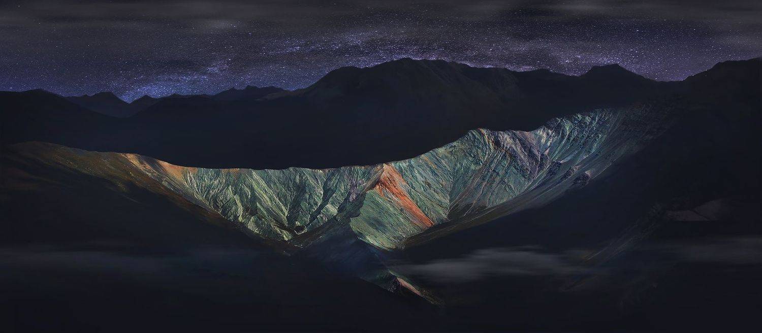 ярлу, долина, алтай, ночь, звёзды, горы, пейзаж, природа, скалы, аккем, перевал., Художников-Сухоребриков Павел