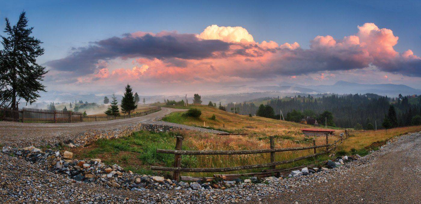 Вечер, Горы, Дождь, Закат, Карпаты, Лето, Туман, Украина, Вейзе Максим