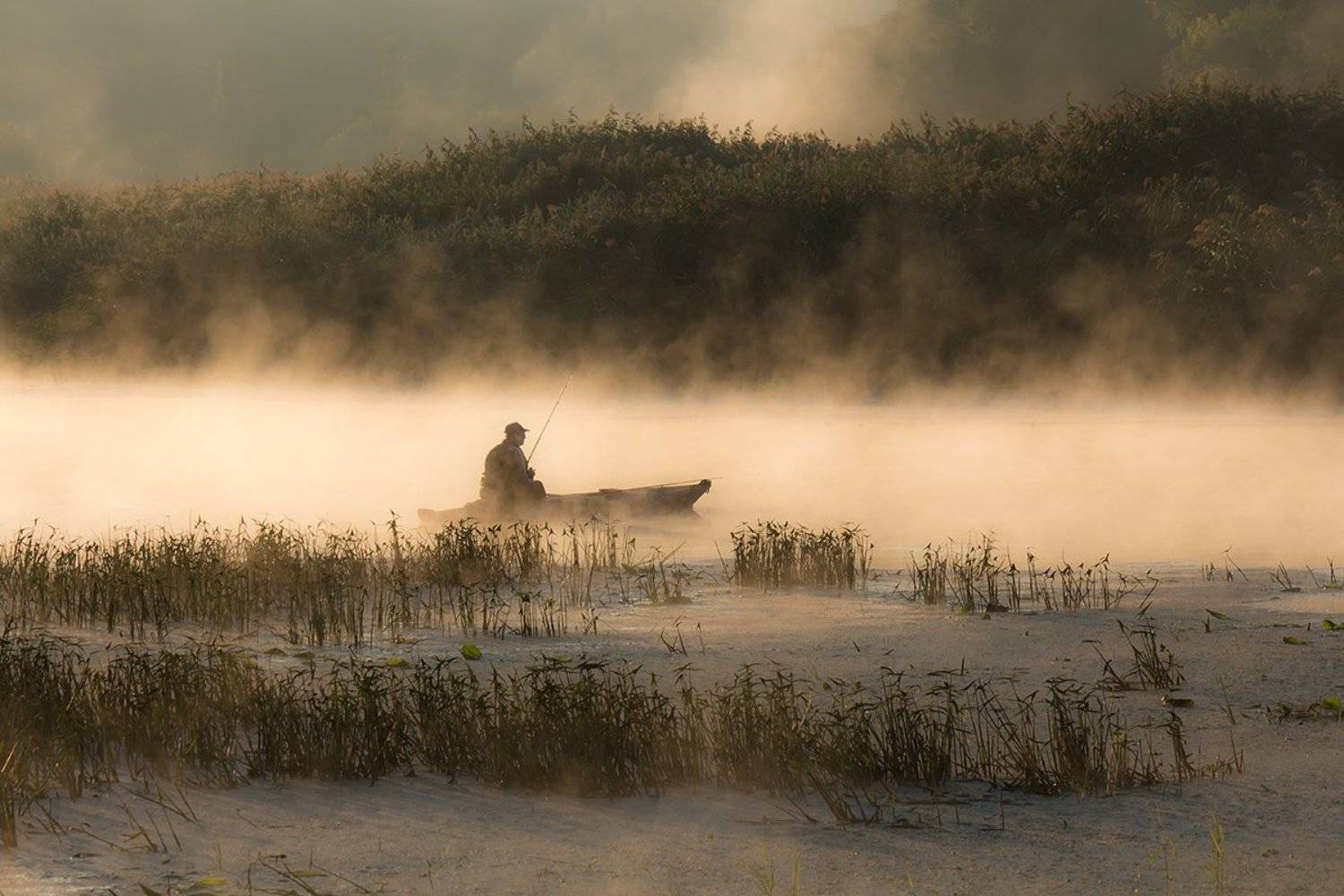 Река.Утро. Туман. Рыбак., Александр Игнатьев