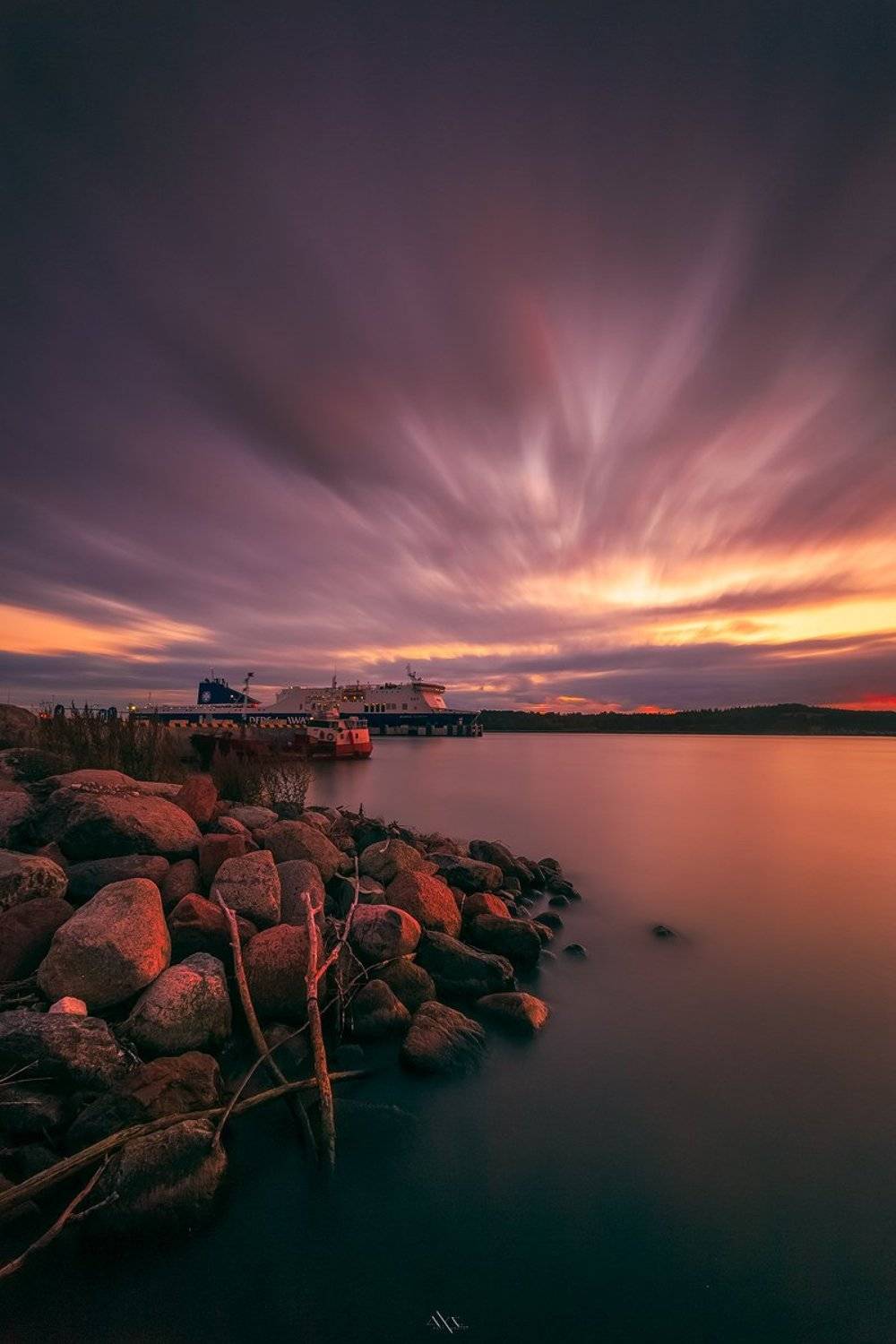 Colors, Ferry terminal, Klaipeda, Lithuania, Long exposure, Stones, Sunset, Vessel, Руслан Болгов (Axe)