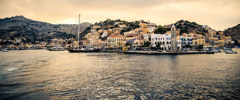 island,sea,seascape,city,summer,ship,sunset Symi фото превью