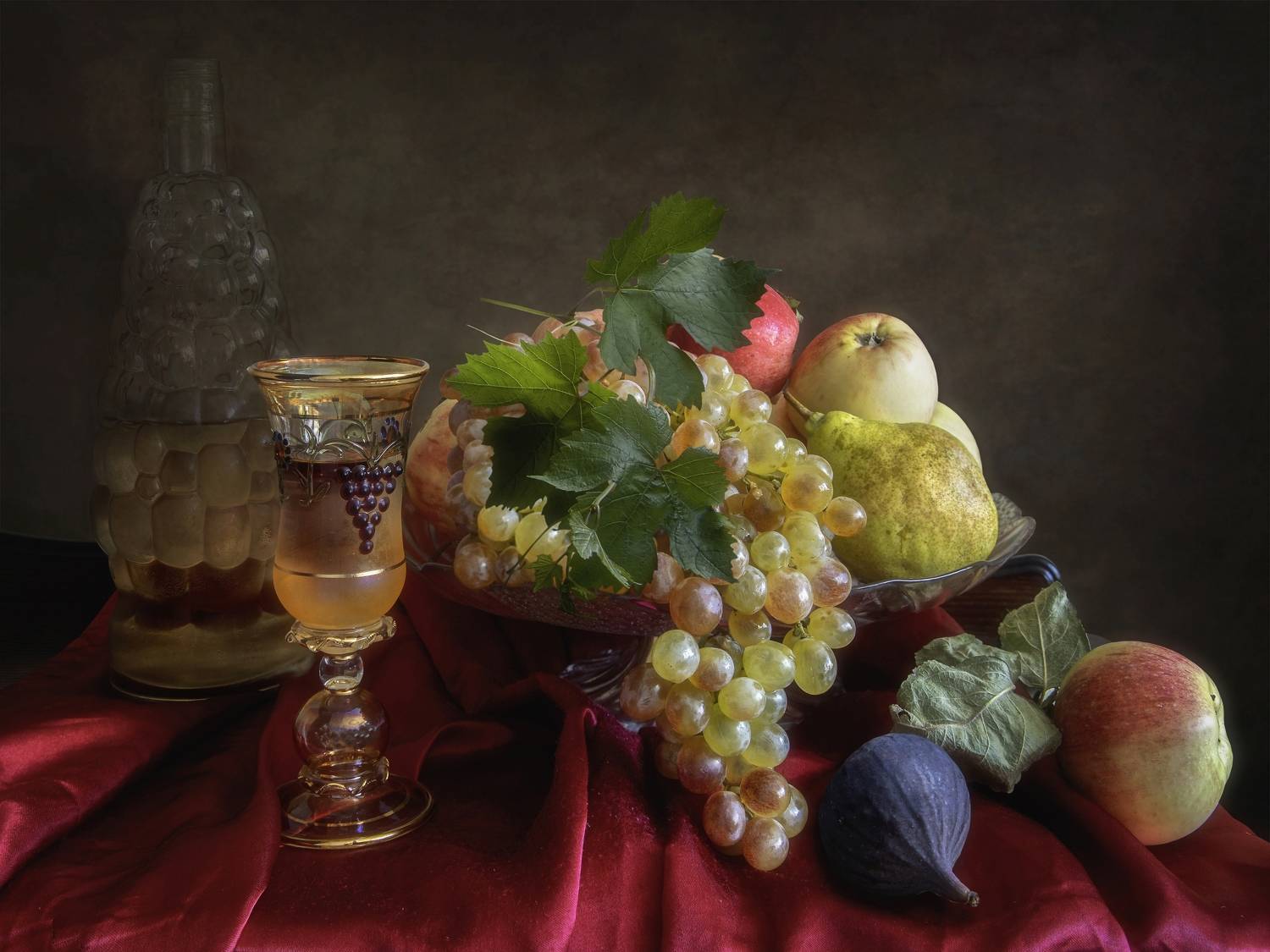 натюрморт, вино, фрукты, Приходько Ирина