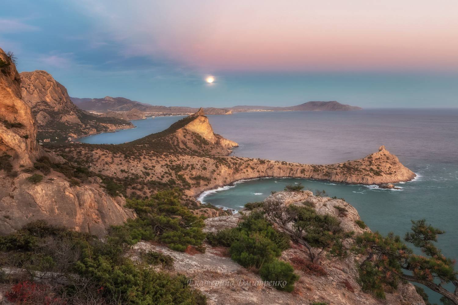 крым, новый свет, судак, море, горы, пейзаж, природа, crimea, landscape, луна, закат, Дмитренко Екатерина