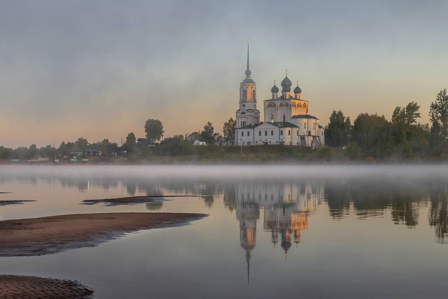 сольвычегодск, храм, собор, строгонов, луч, утро, река, туман, отражение, вычегда., Анкудинов Леонид