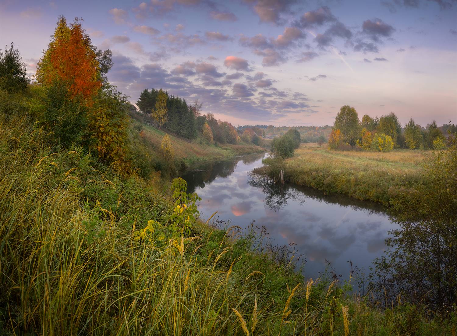 осень рассвет река деревня, Сергей Буторин