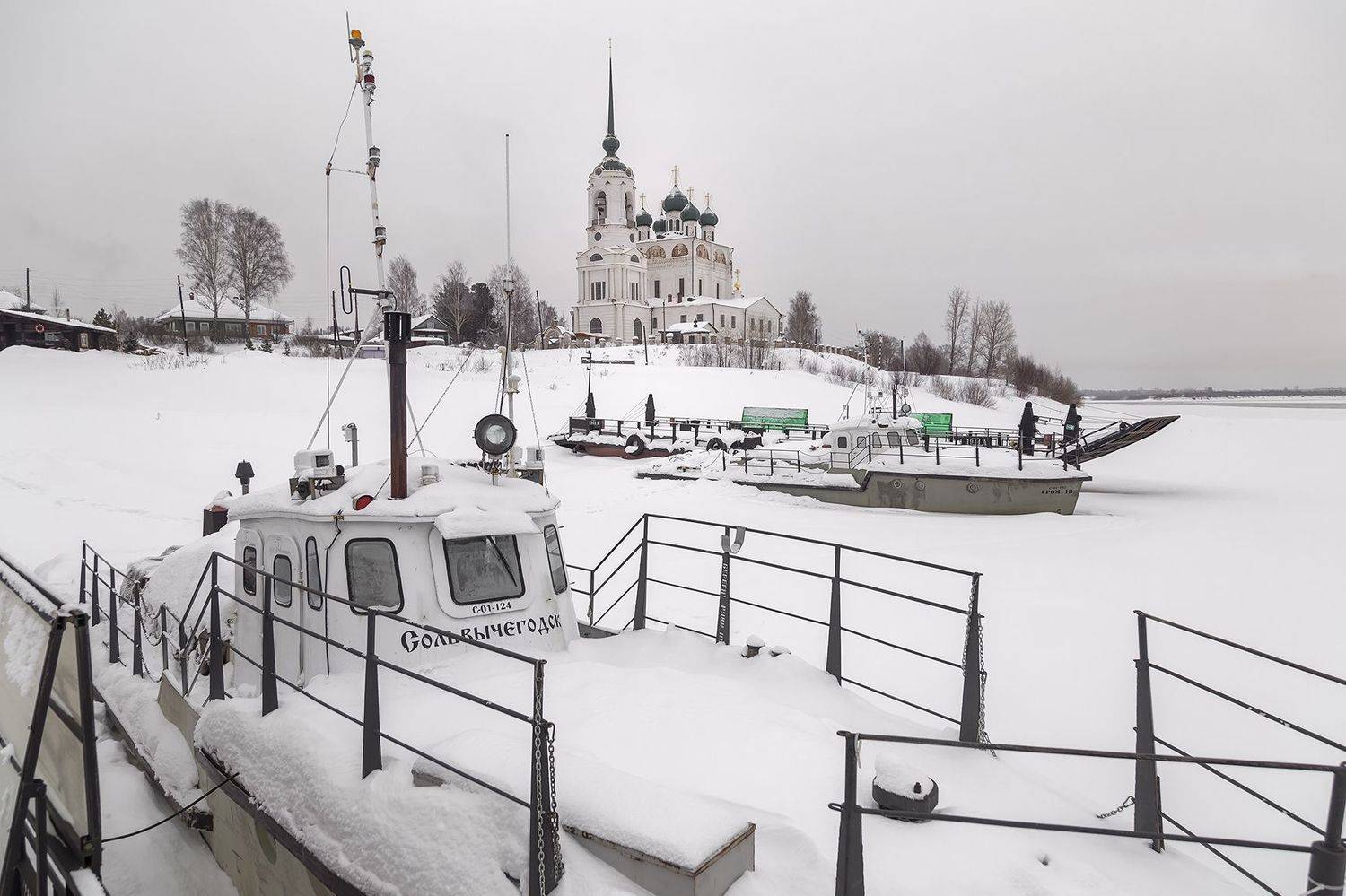 катер, берег, собор, снег, зима, сольвычегодск,, Анкудинов Леонид