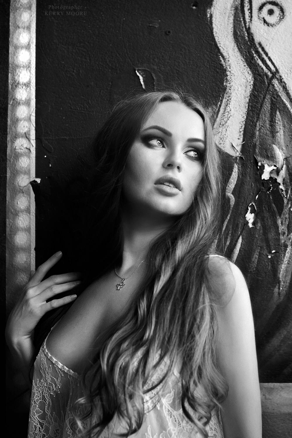 portrait, beauty, sexy, girl, model, eyes, woman, female, glamour, style, fashion, face, black and white, monochrome, light,  Kerry Moore