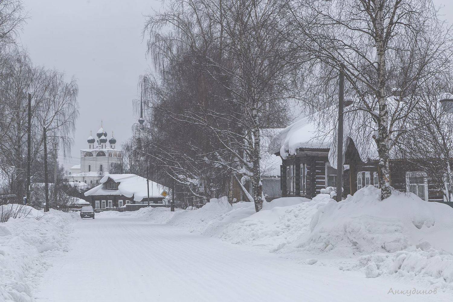 зима, город, дом, дорога, улица, снег, сугроб, собор, сольвычегодск., Анкудинов Леонид