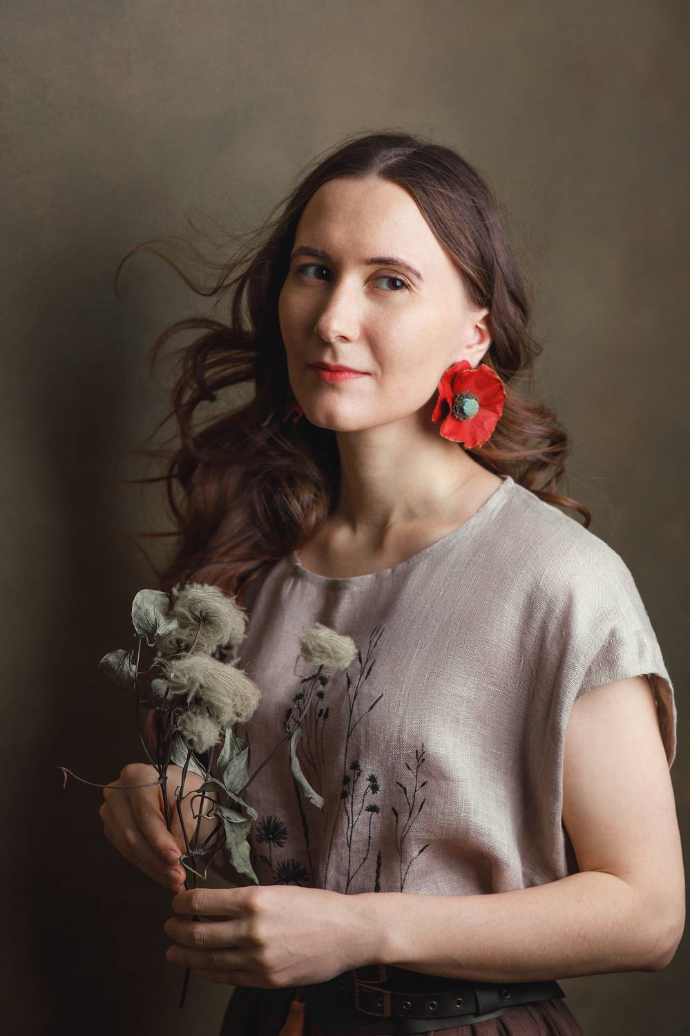 девушка, длинные волосы, маки, лицо, портрет, холст, цвет, печать, Ведмеденко Оксана