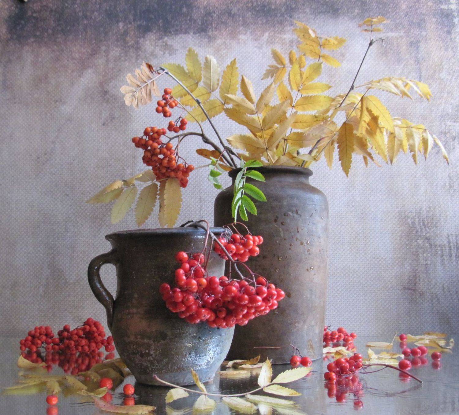 ветки, листья, рябина, керамика, винтаж, осень, октябрь, Наталия Тихомирова