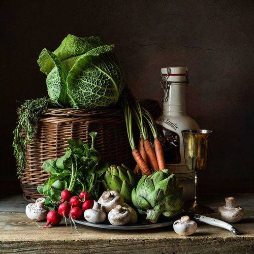 Bodegon with Artichokes and Mushrooms