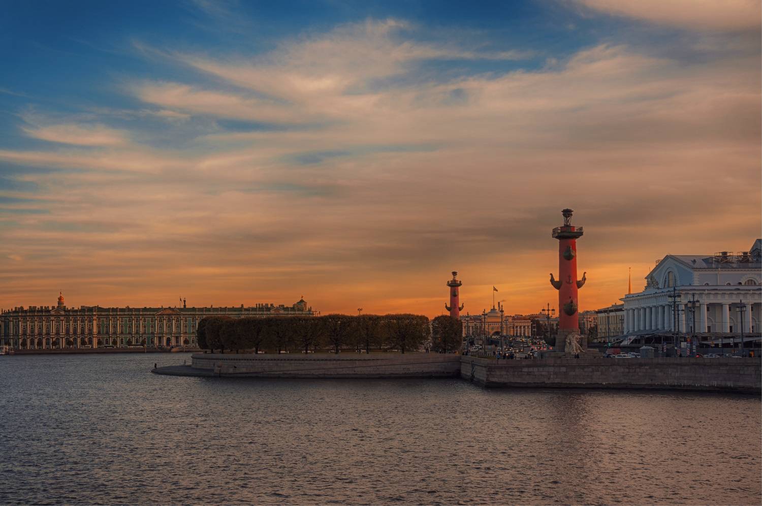 колонны деревья здания закат, Вера Петри