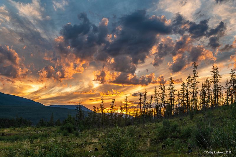 база, кордон, владимир коваль, облака, бег облаков, курейка, яктали, плато путораны Полуночные краски над плато  Путораны фото превью