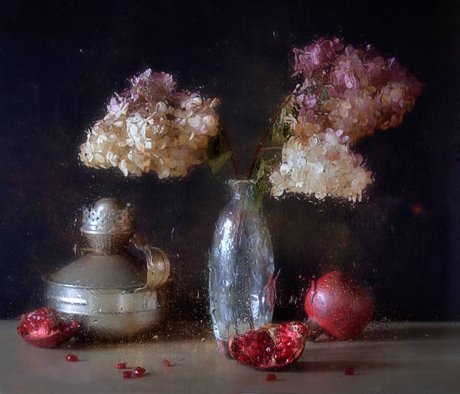 натюрморт,гранат,гортензия,капли,осень, Наталия К