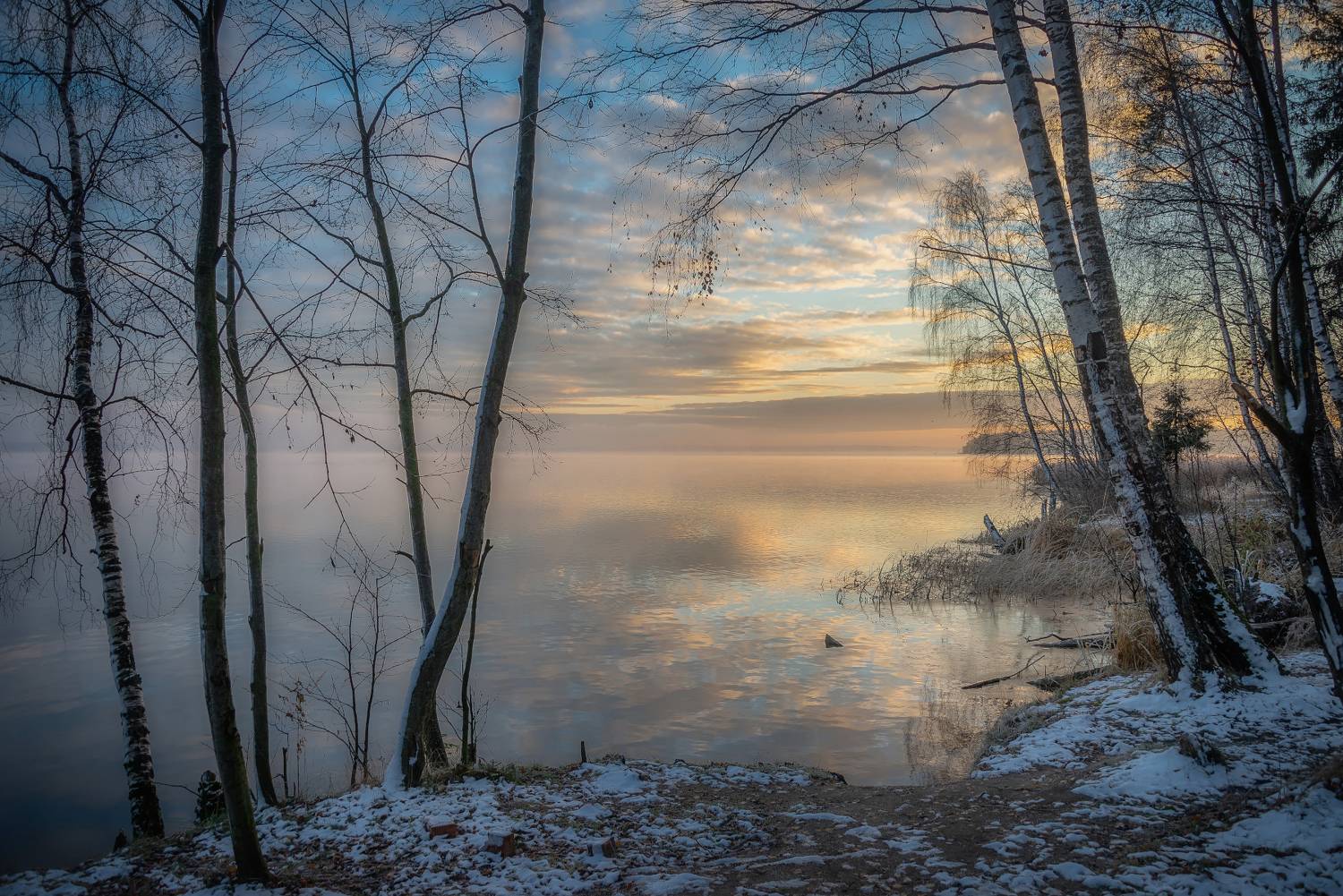 Осень, ноябрь, водохранилище, озеро, берег, восход, заря, Сергей Аникин