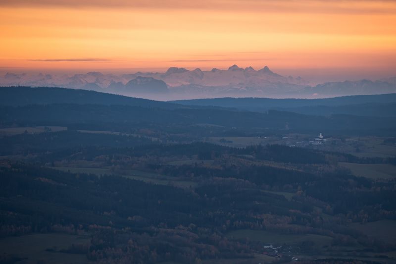 sunset,dachstein,hoher dachstein,view,snow,mountain,glacier,sky,clouds Hoher Dachstein from Šumava National park фото превью