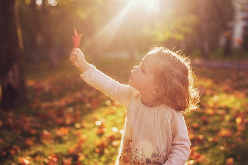 девочка, осень, листок, солнце, лучи Ты расскажи мне осень... фото превью
