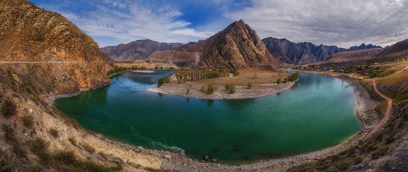 Алтай, Горный алтай, Горы, Катунь, Небо, Осень, Пейзаж, Природа, Река, Сибирь Катунь фото превью