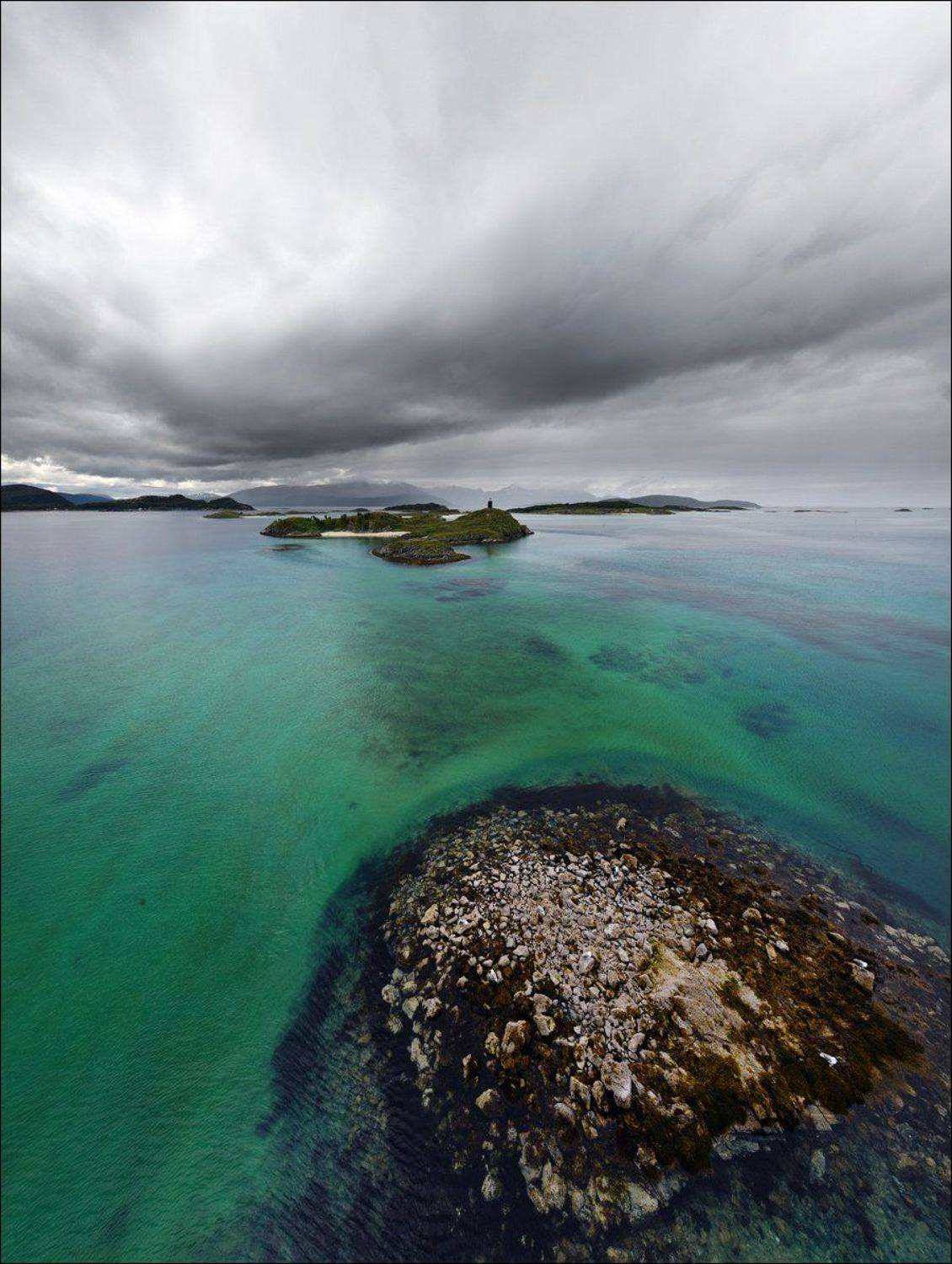 Sommar?y, Бирюзовый цвет, Вода, Небо, Норвегия, Остров, Тучи, Фьорд, Крицак Ольга