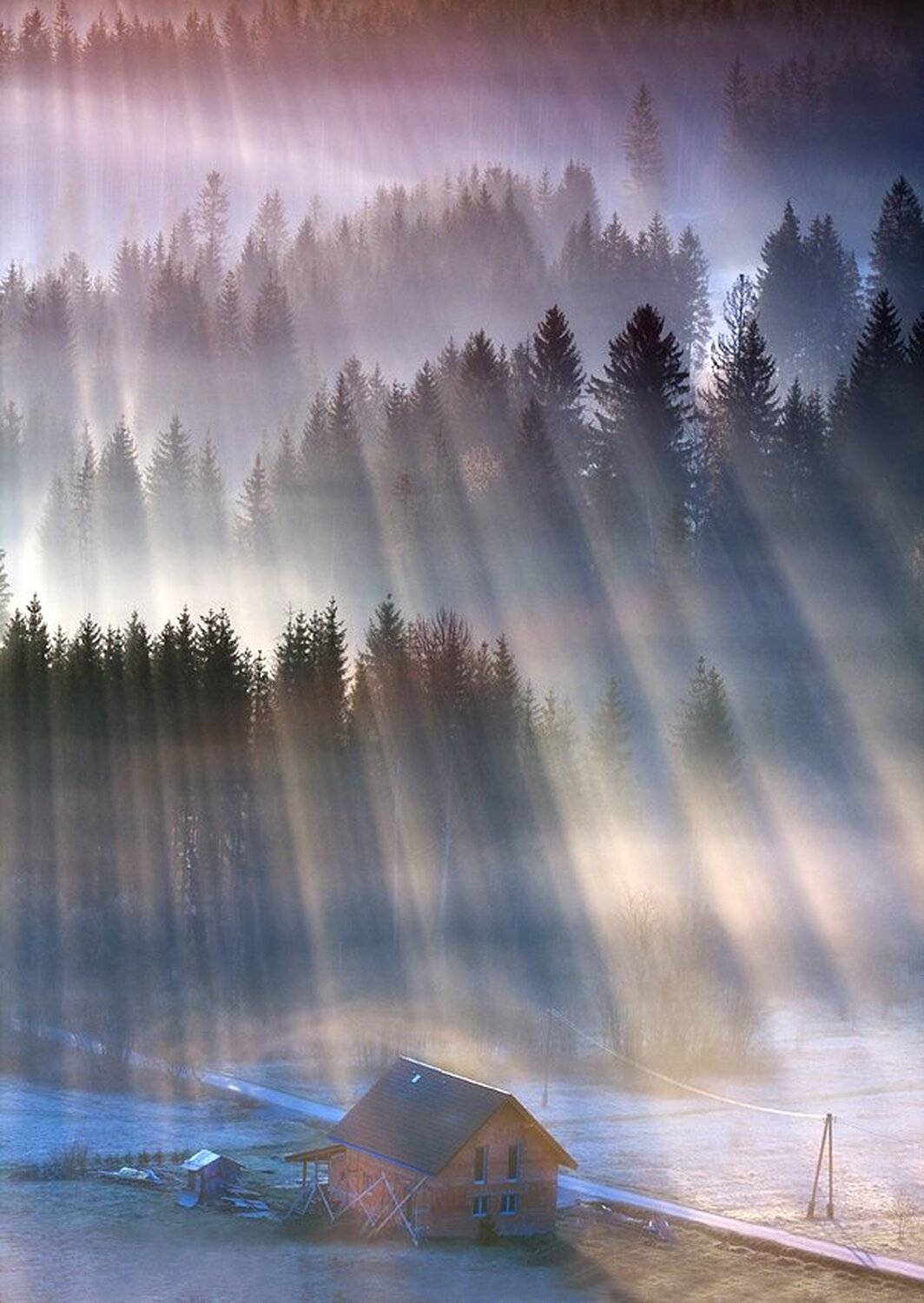 Beskidy, Forest, House, Lightdream, Poland, Rays, Shadows, Marcin Sobas