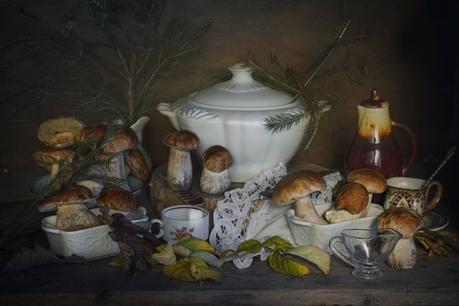 грибы, суп, натюрморт, супница, белые, боровики, Зимина Лионелла