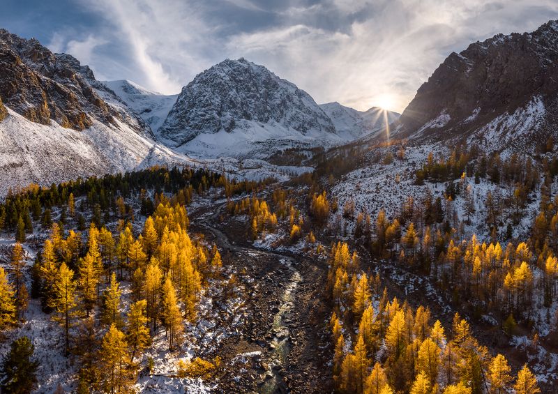 алтай, сибирь, россия, река, снег, осень, горы, природа, пейзаж, закат, altai, siberia, russia, river, snow, autumn, mountains, nature, landscape, sunset Начало зимы в Актру фото превью