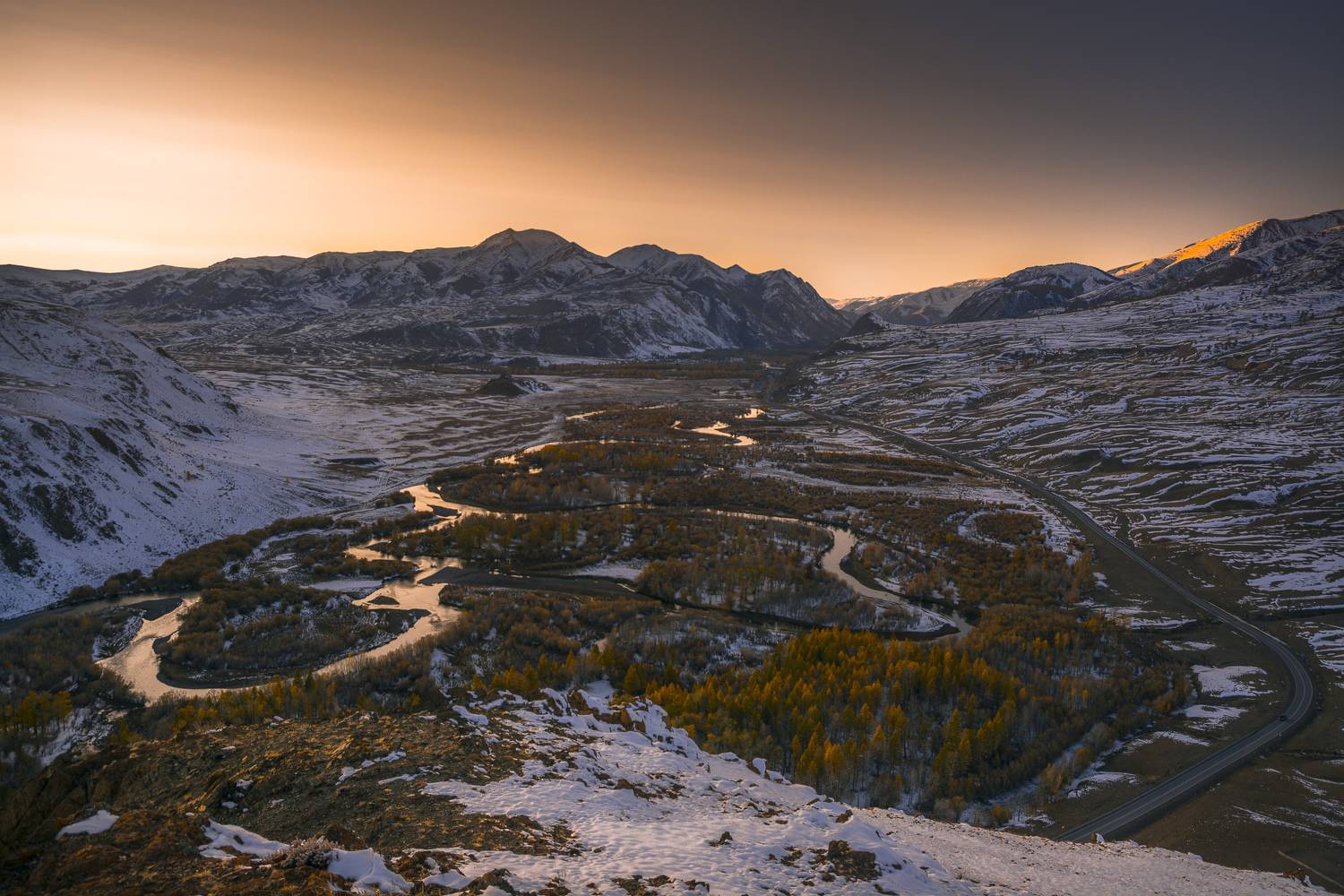 россия, горный алтай, река чуя, меандры,осень, вечер, Андрей Поляков