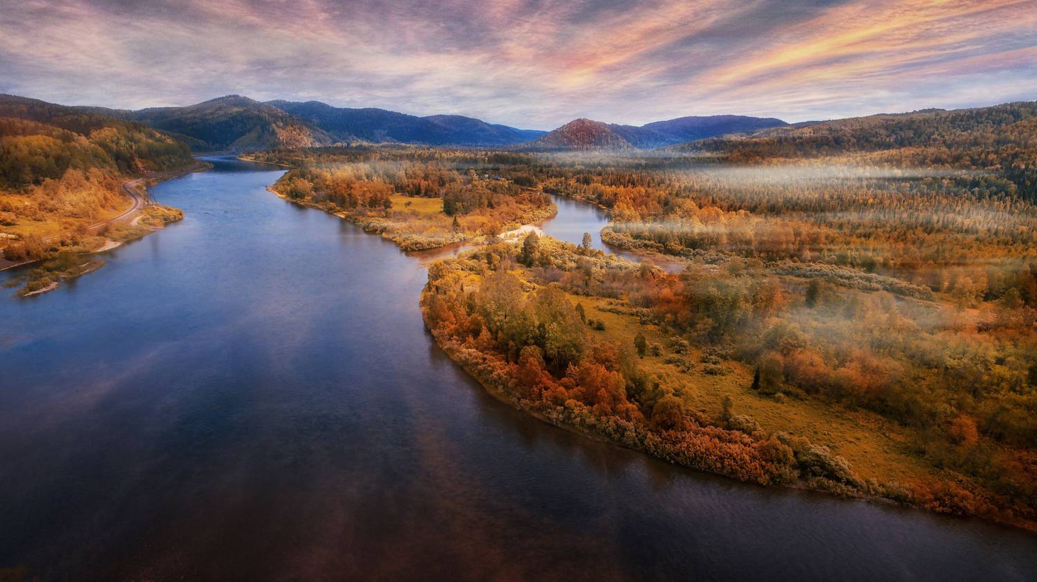 томь, река, осень, горы, природа, лес, туман, небо, кузбасс, сибирь, Художников-Сухоребриков Павел
